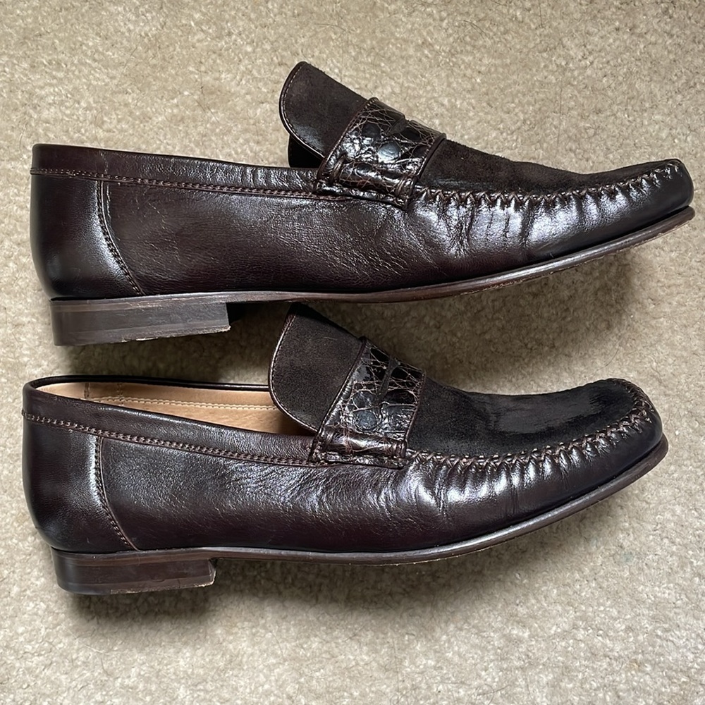 David Eden Crocodile Mens Loafers Brown Sz 10 Old Money Fratboy John Jr Shoes - Picture 2 of 8